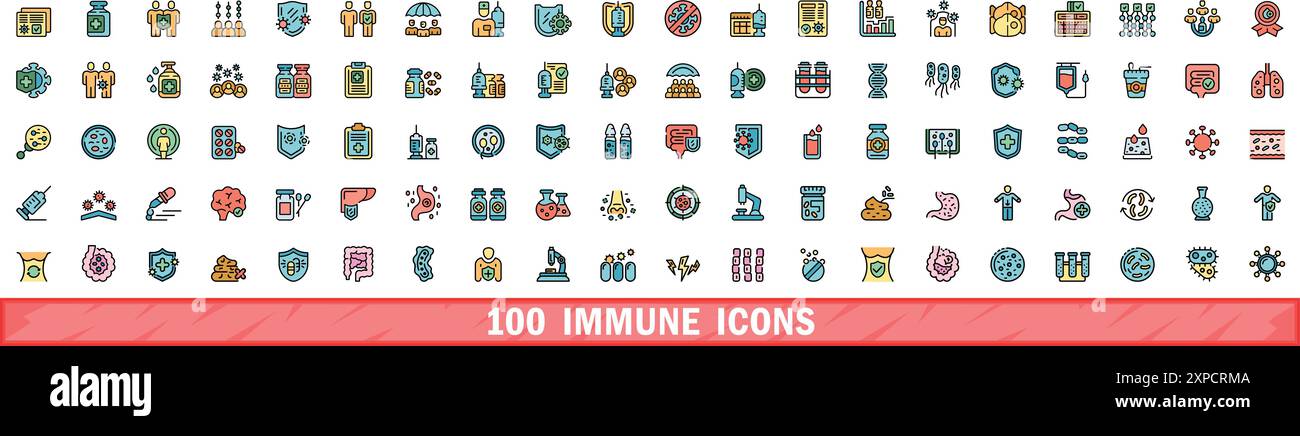 100 immune icons set. Color line set of immune vector icons thin line ...