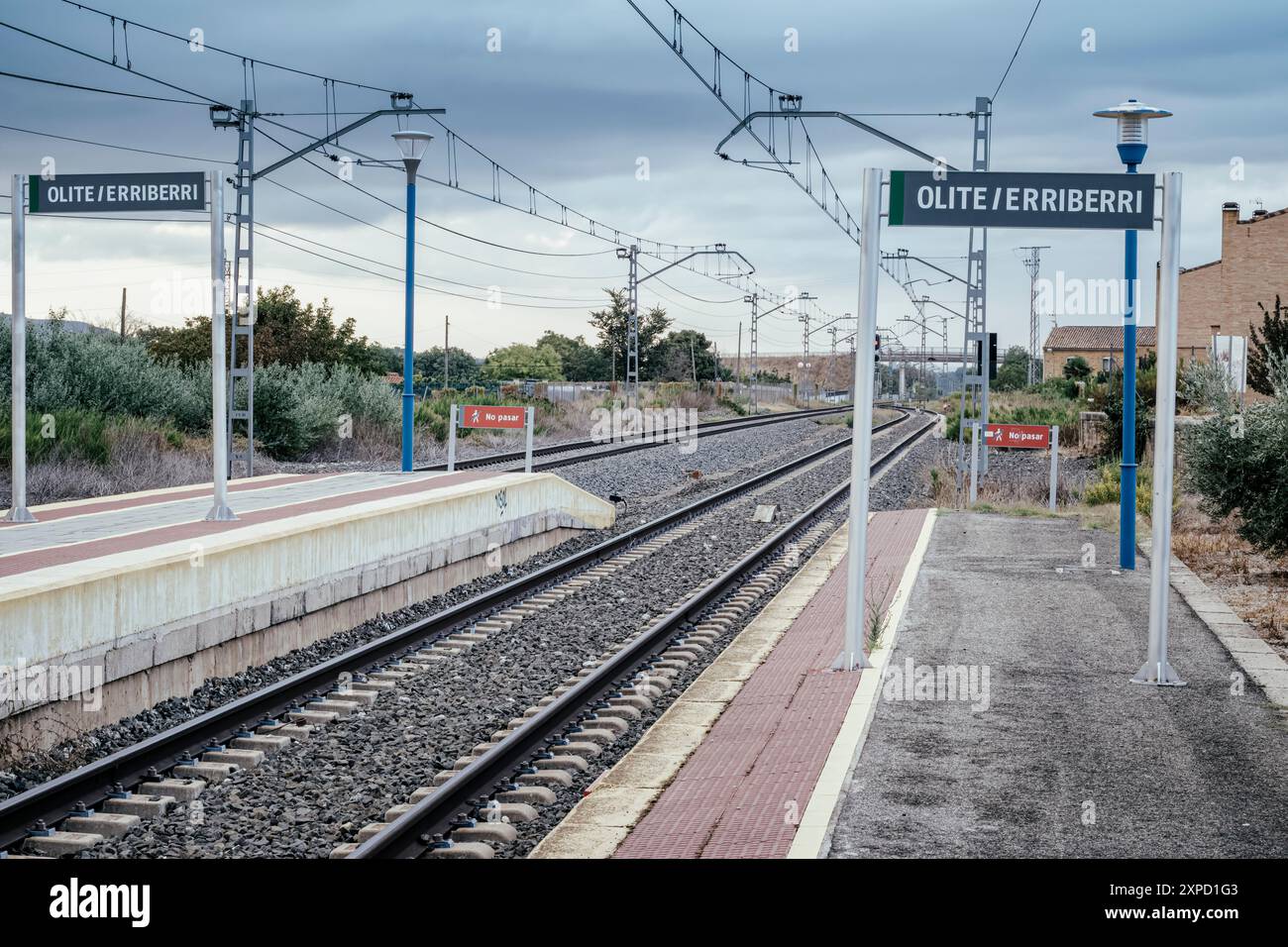 Olite, Spain, August 29th 2023: Quietude at Olite-Erriberri Railway Station Stock Photo