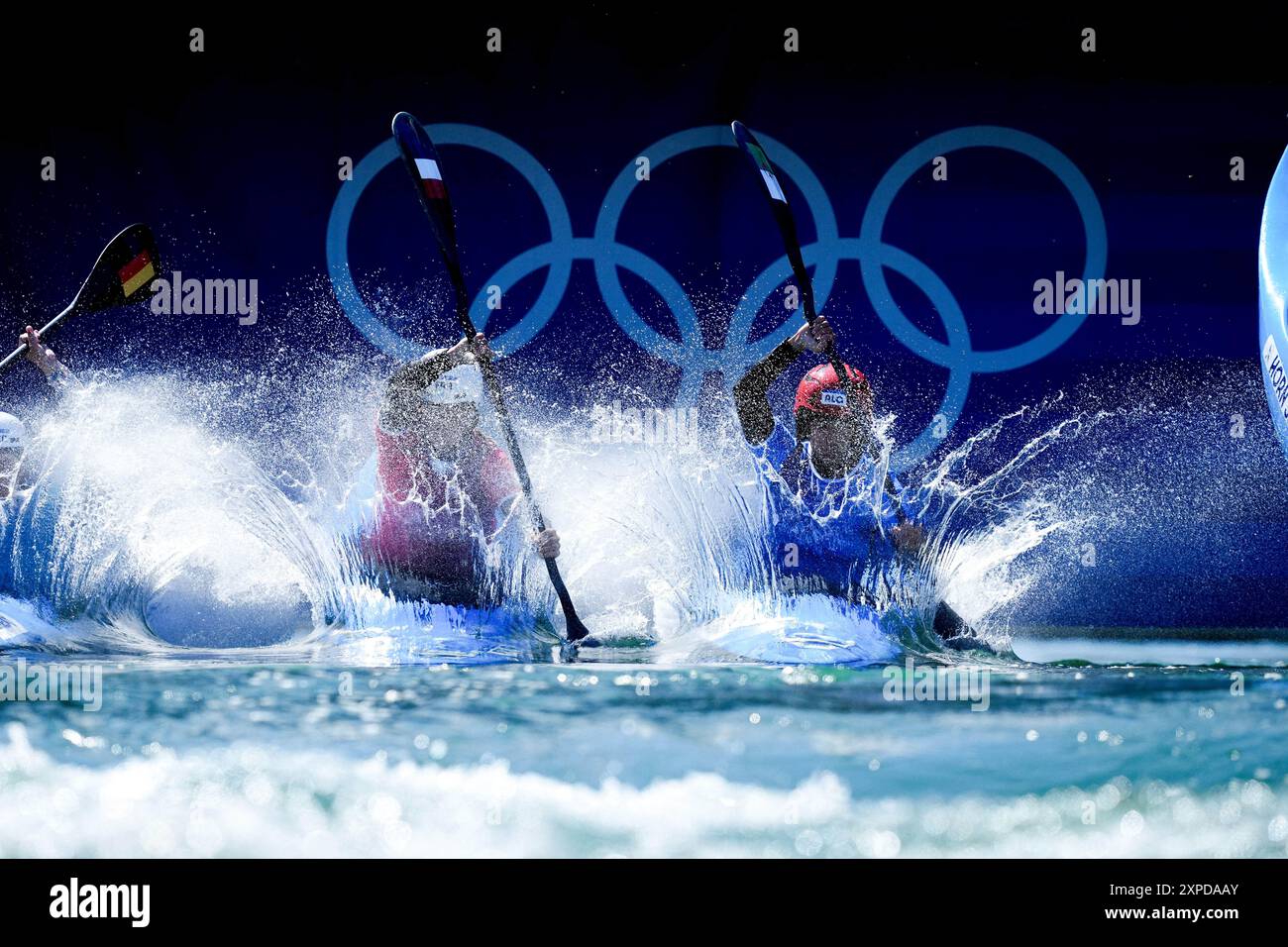 Vaires Sur Marne, France. 05th Aug, 2024. competes in the women's kayak cross quarterfinal of the canoe slalom competition at Vaires-sur-Marne Nautical Stadium in Vaires-sur-Marne during the Paris 2024 Olympic Games on August 5, 2024. Photo by Julien Poupart/ABACAPRESS.COM Credit: Abaca Press/Alamy Live News Stock Photo