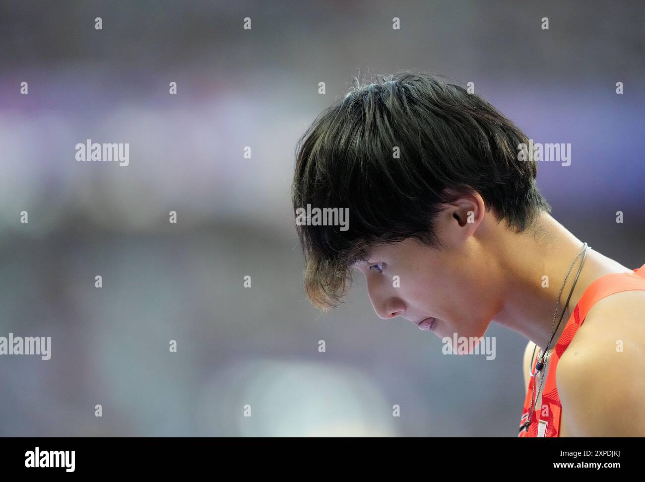 Paris, France. 5th Aug, 2024. Uzawa Towa of Japan reacts after the men's 200m round 1 of Athletics at the Paris 2024 Olympic Games in Paris, France, Aug. 5, 2024. Credit: Lui Siu Wai/Xinhua/Alamy Live News Stock Photo