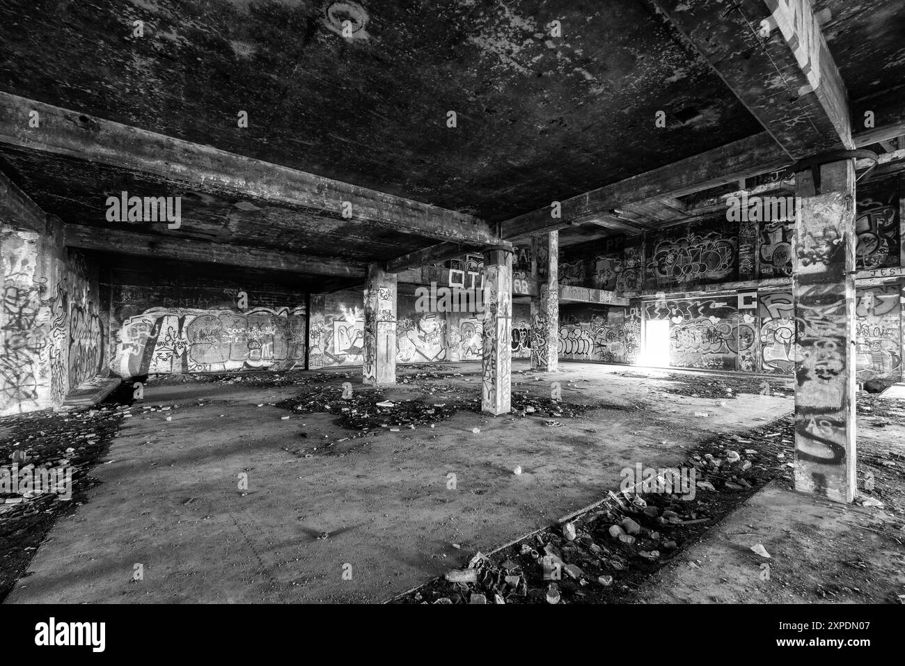 The ruins of CFS Lac St. Denis, Québec, Canada and its graffiti and strcutural damages. Stock Photo
