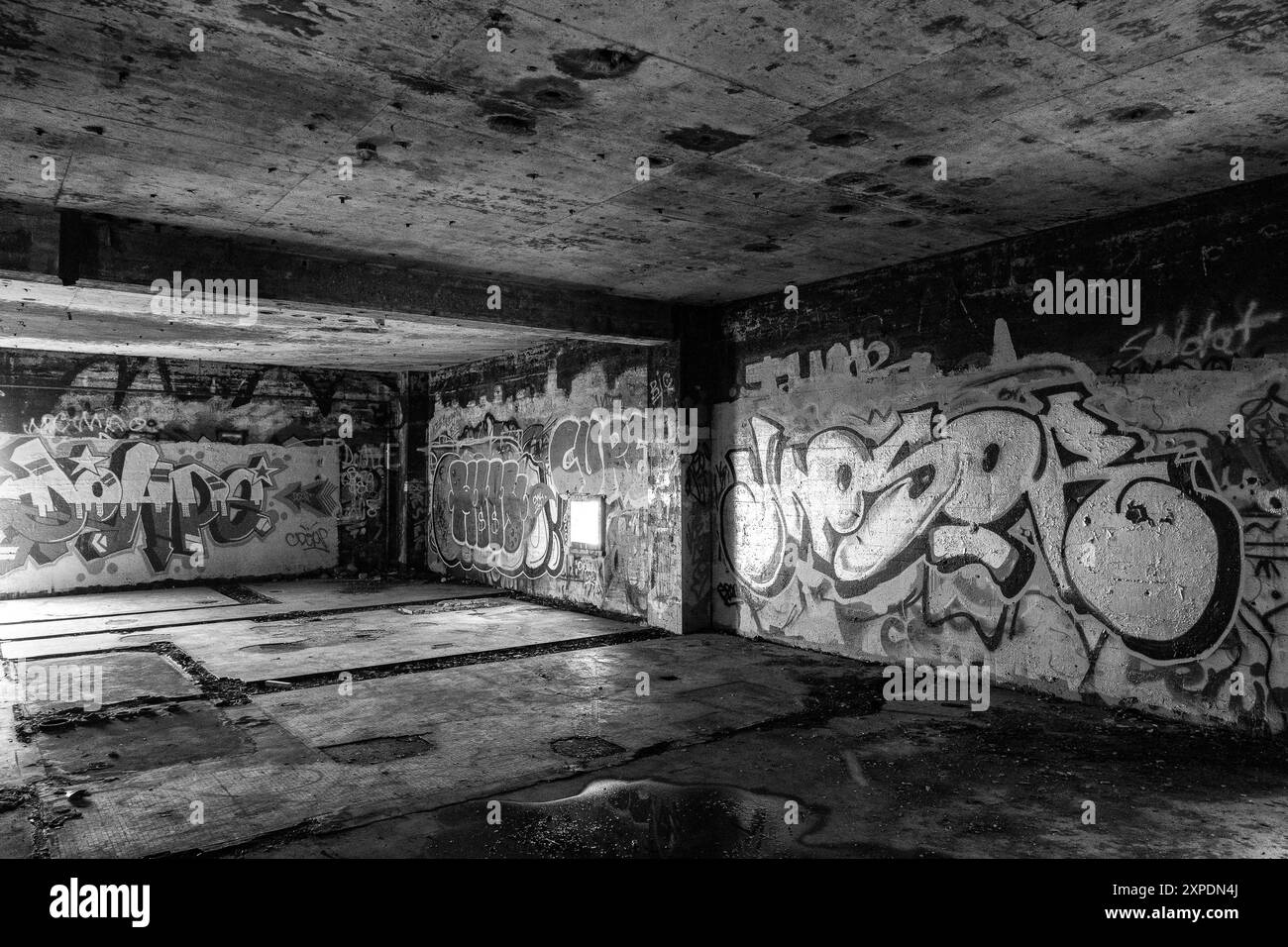 The ruins of CFS Lac St. Denis, Québec, Canada and its graffiti and strcutural damages. Stock Photo