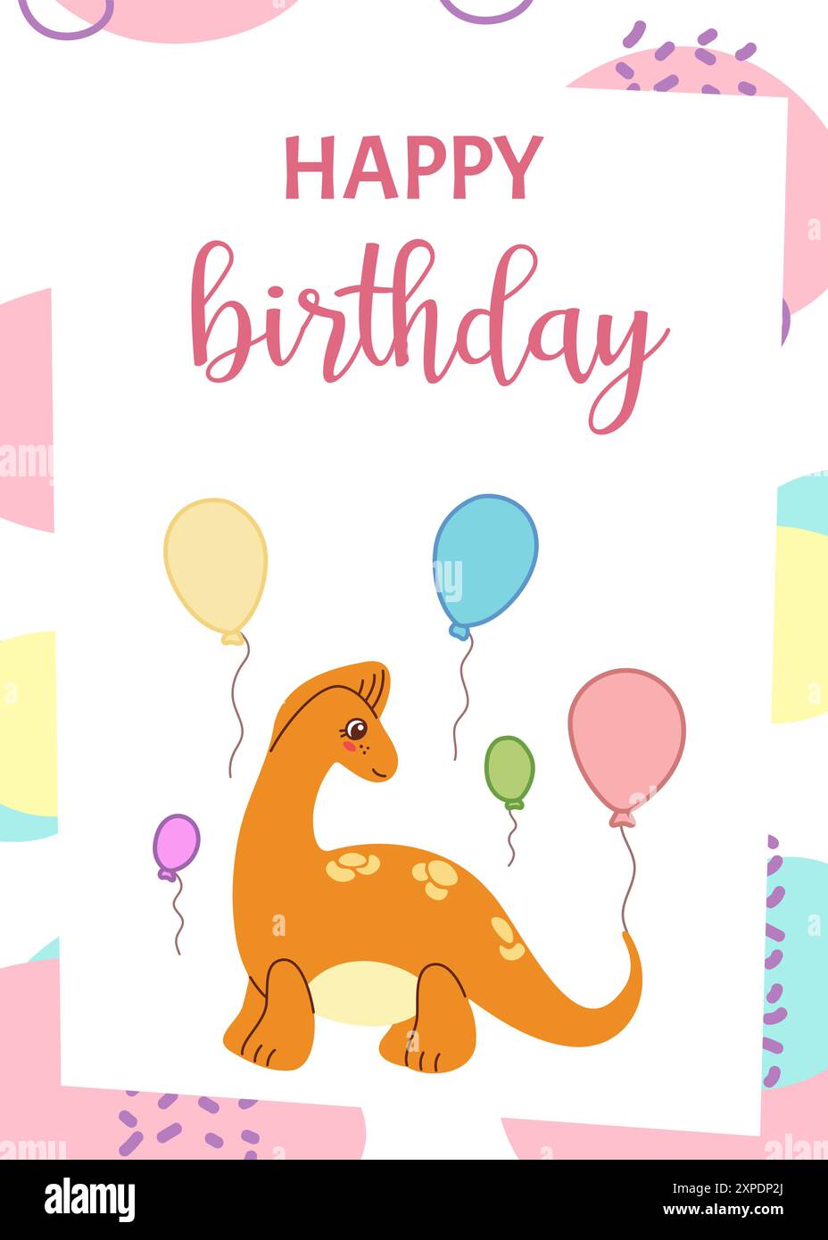 colorful-greeting-card-with-hand-drawn-dinosaur-and-balloons-vector