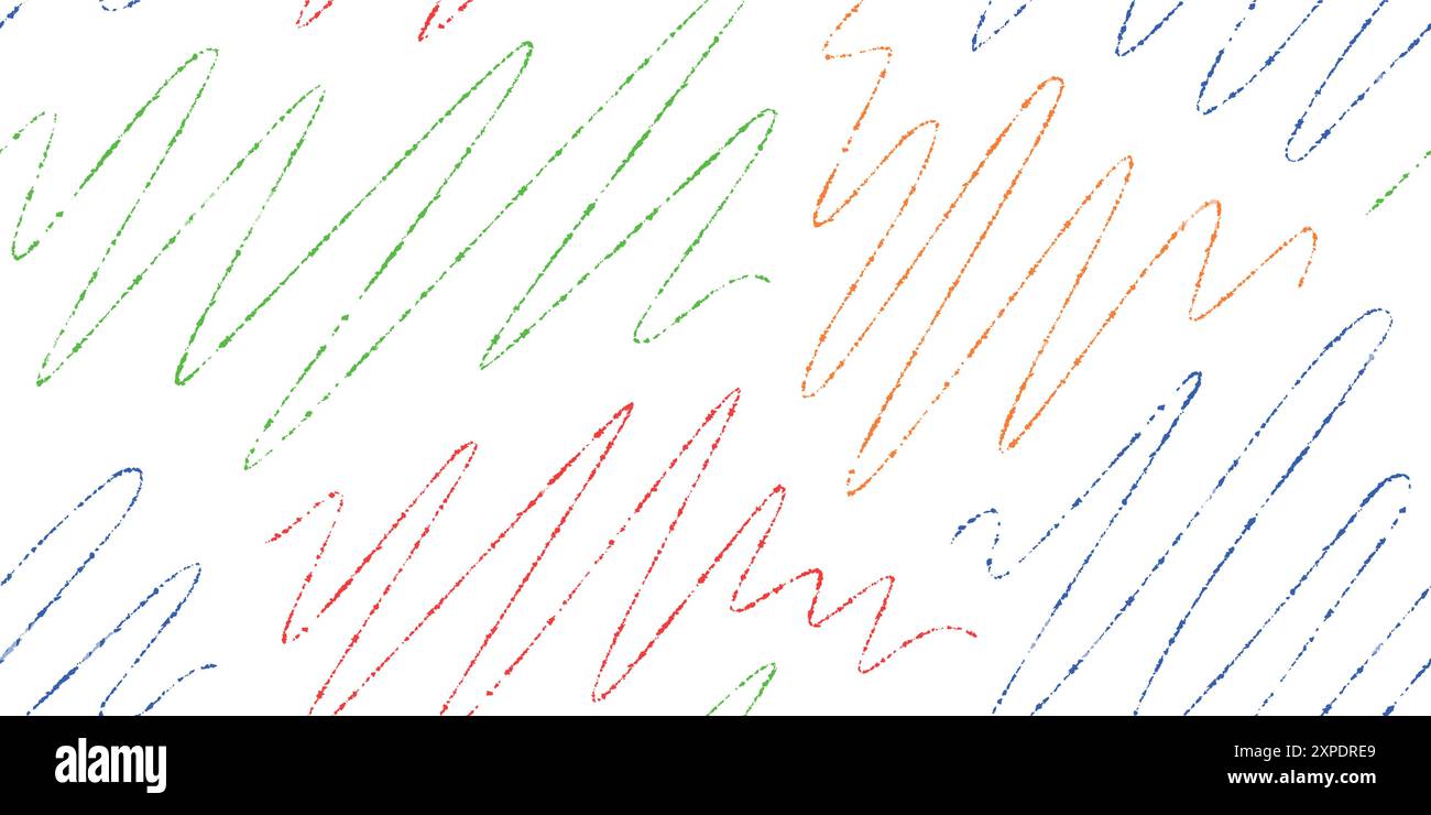 Colorful charcoal lines. Thin hand drawn crayon strokes seamless pattern. Stock Vector