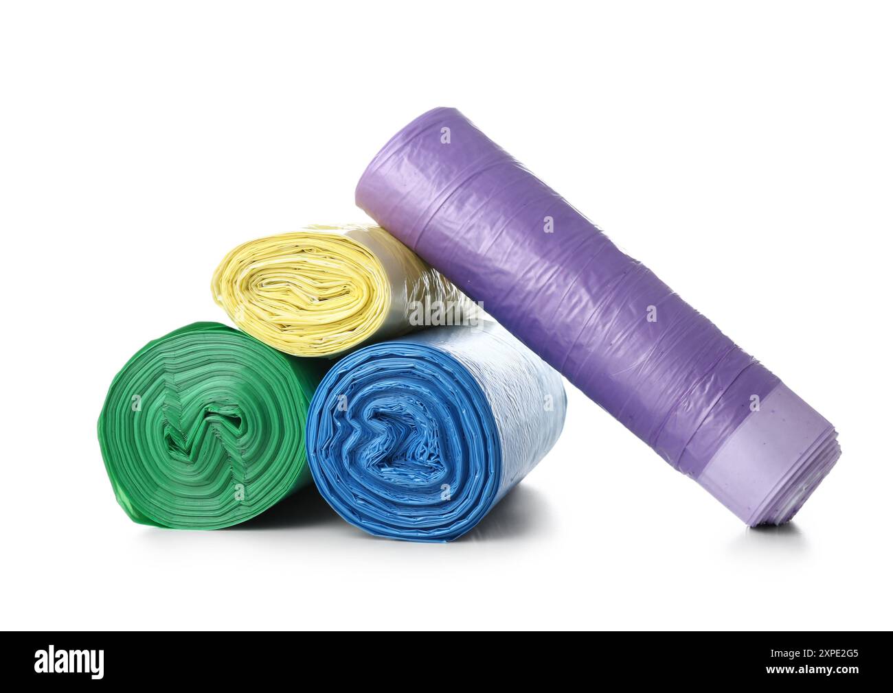 Colorful rolls of garbage bags isolated on white background Stock Photo ...