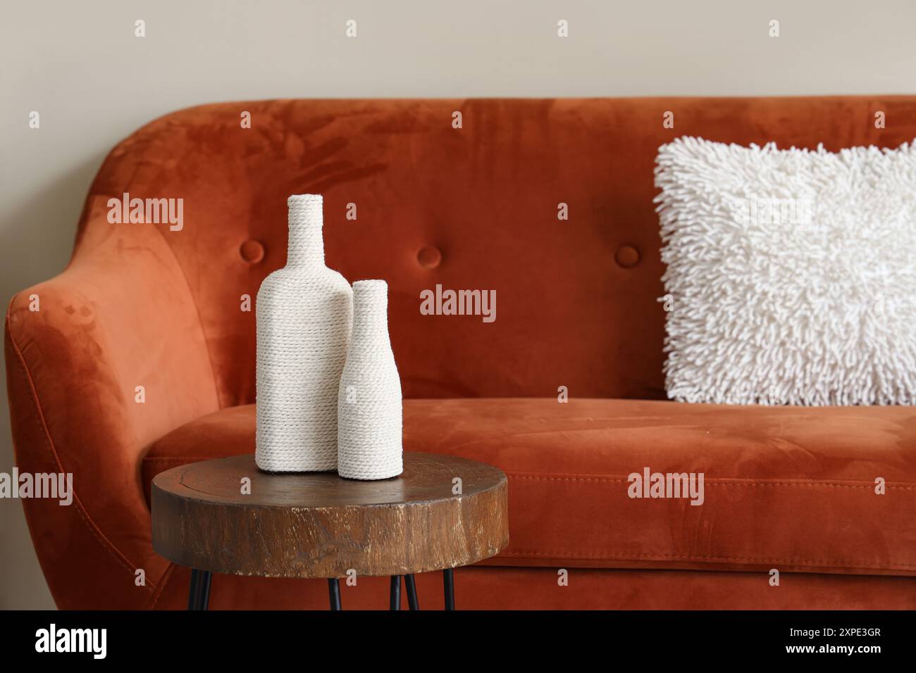 Modern interior of living room with cozy sofa and coffee table Stock ...