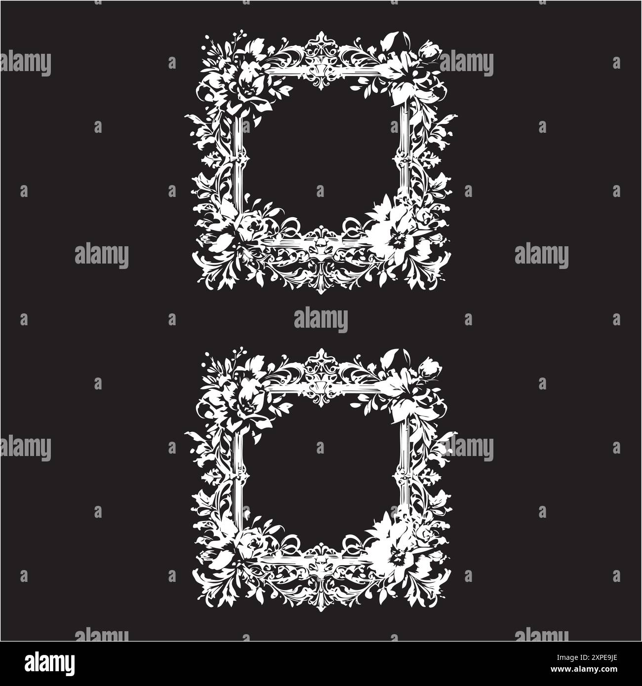 Elegant Vintage Floral Frames on Black Background Stock Vector