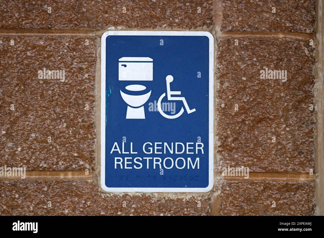 all gender restroom sign blue and white Stock Photo