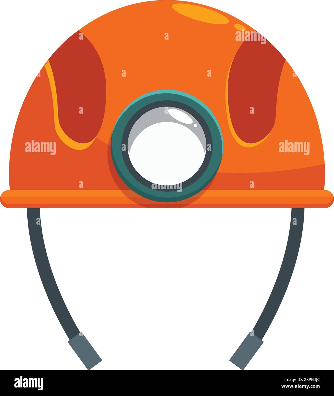 Orange safety helmet with headlamp is used by miners working in a mine to guarantee safety at work Stock Vector