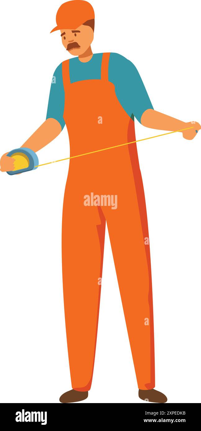 Construction worker measuring distance using tape measure building ...