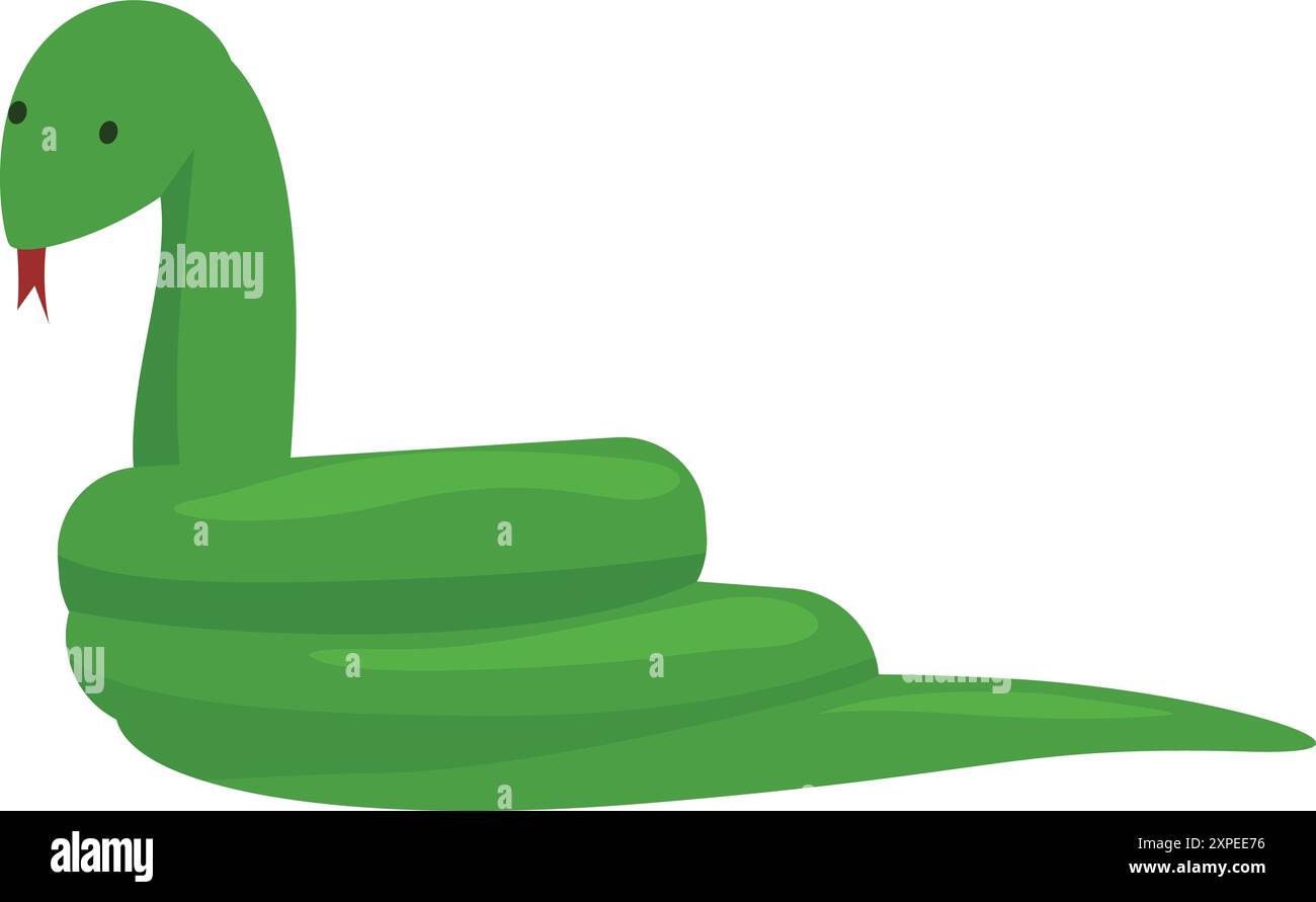 Cartoon green snake is curled up with its tongue sticking out Stock