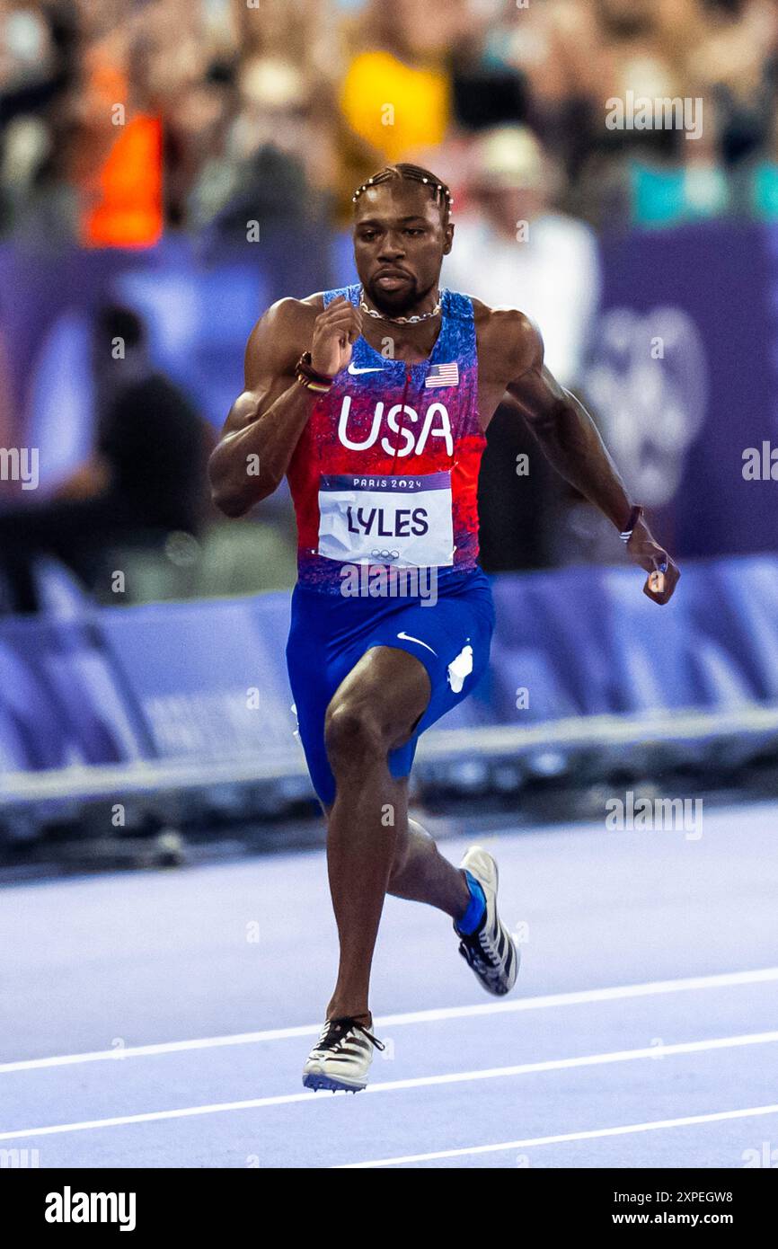 Noah Lyles (USA) wins the gold medal in the Men's 100m Final at the ...