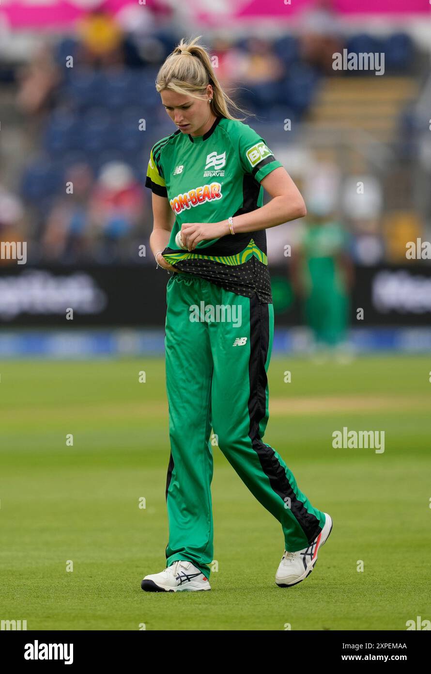 Cardiff,UK,  05 Aug 2024 Lauren Bell of Southern Brave   during the The Hundred 2024  Welsh Fire Women Vs Southern Brave Women at Sophia Gardens Cardiff United Kingdom on August 05 2024 Graham Glendinning / Alamy Live News Stock Photo