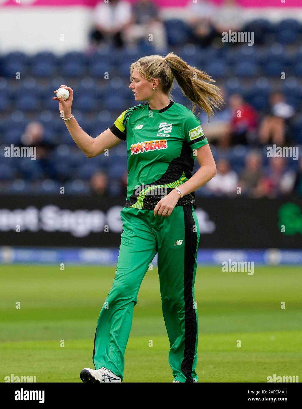 Cardiff,UK,  05 Aug 2024 Lauren Bell of Southern Brave   during the The Hundred 2024  Welsh Fire Women Vs Southern Brave Women at Sophia Gardens Cardiff United Kingdom on August 05 2024 Graham Glendinning / Alamy Live News Stock Photo