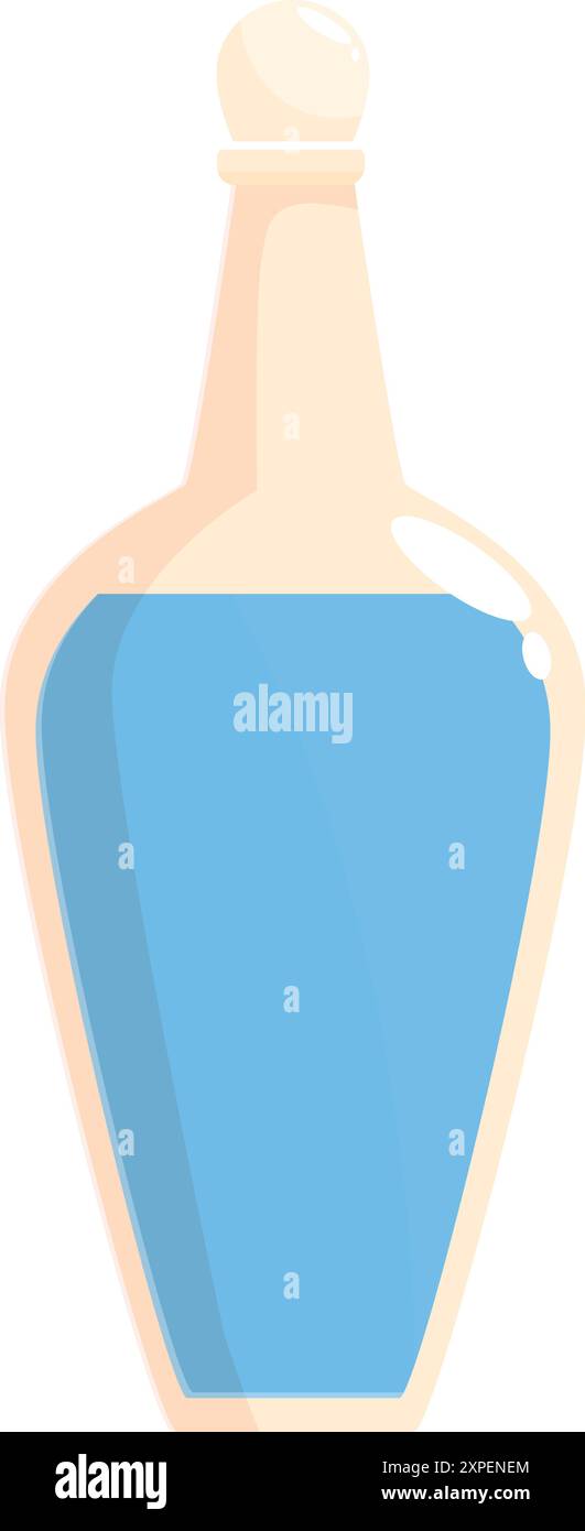 Glass bottle containing blue liquid standing on white background Stock Vector