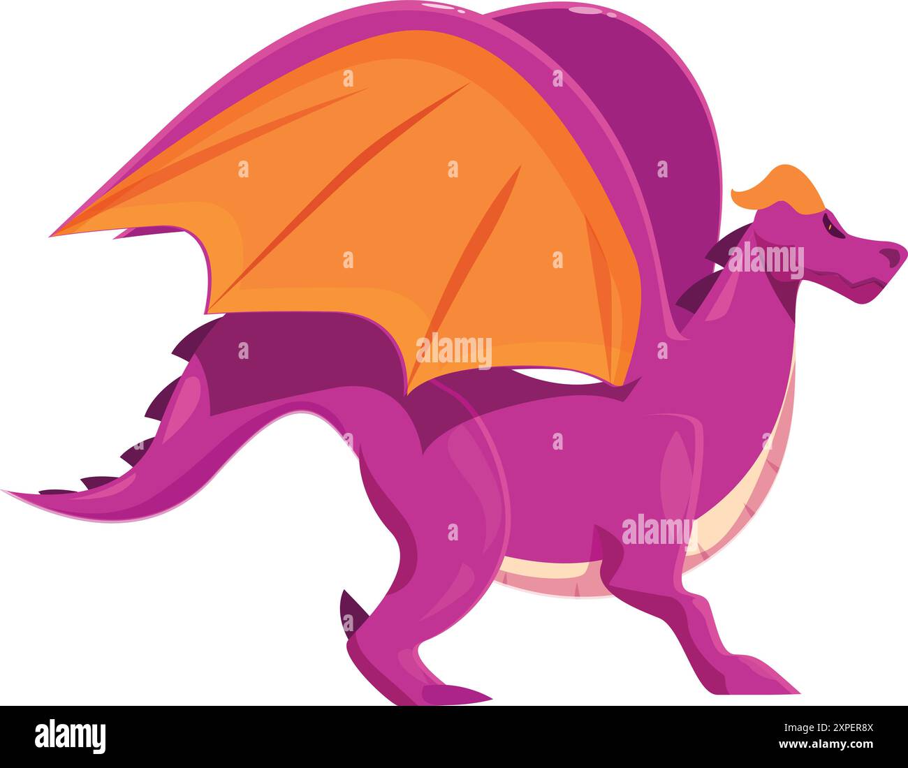 Big purple fantasy dragon is standing and spreading its big orange ...