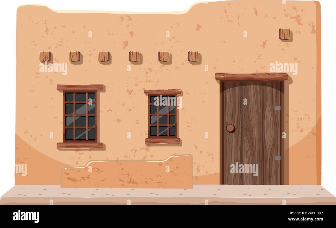 Illustration of a rustic Mexican adobe house Stock Vector