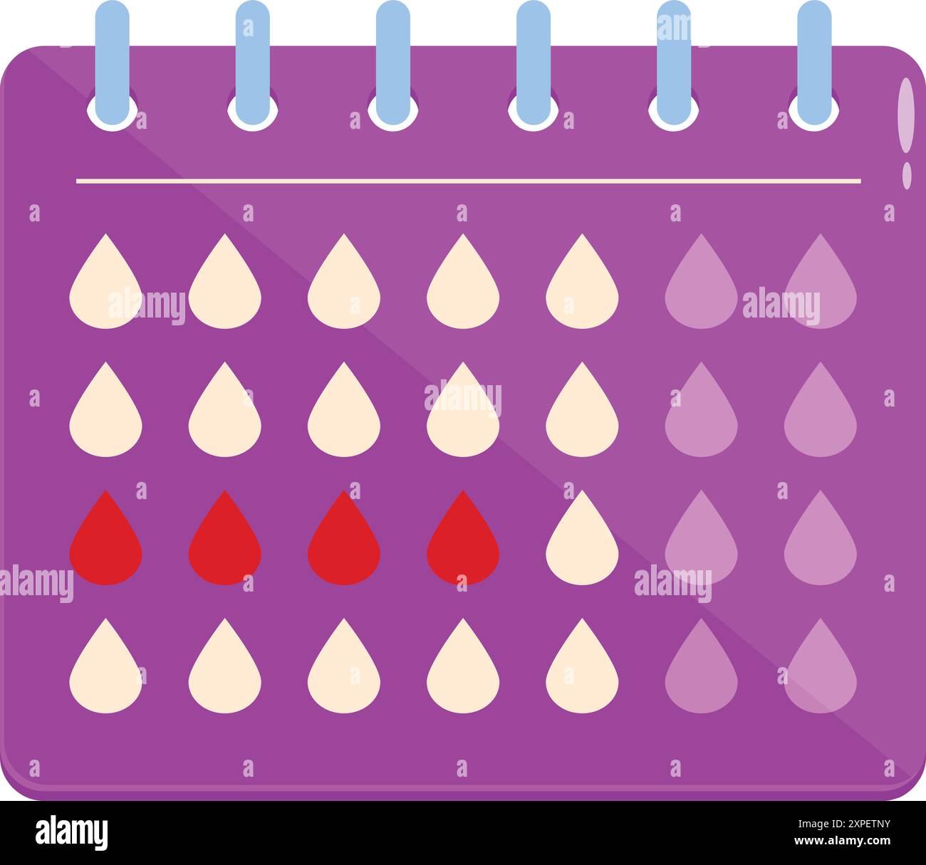Menstrual cycle calendar with red drops marking menstruation period Menstrual cycle calendar with red drops marking menstruation period
