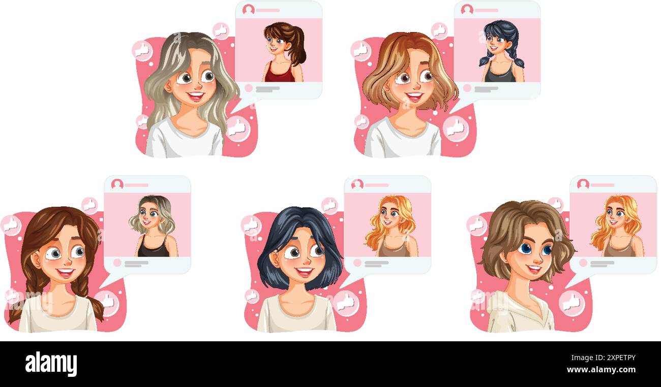 Illustration of diverse female avatars with profiles Stock Vector Image ...