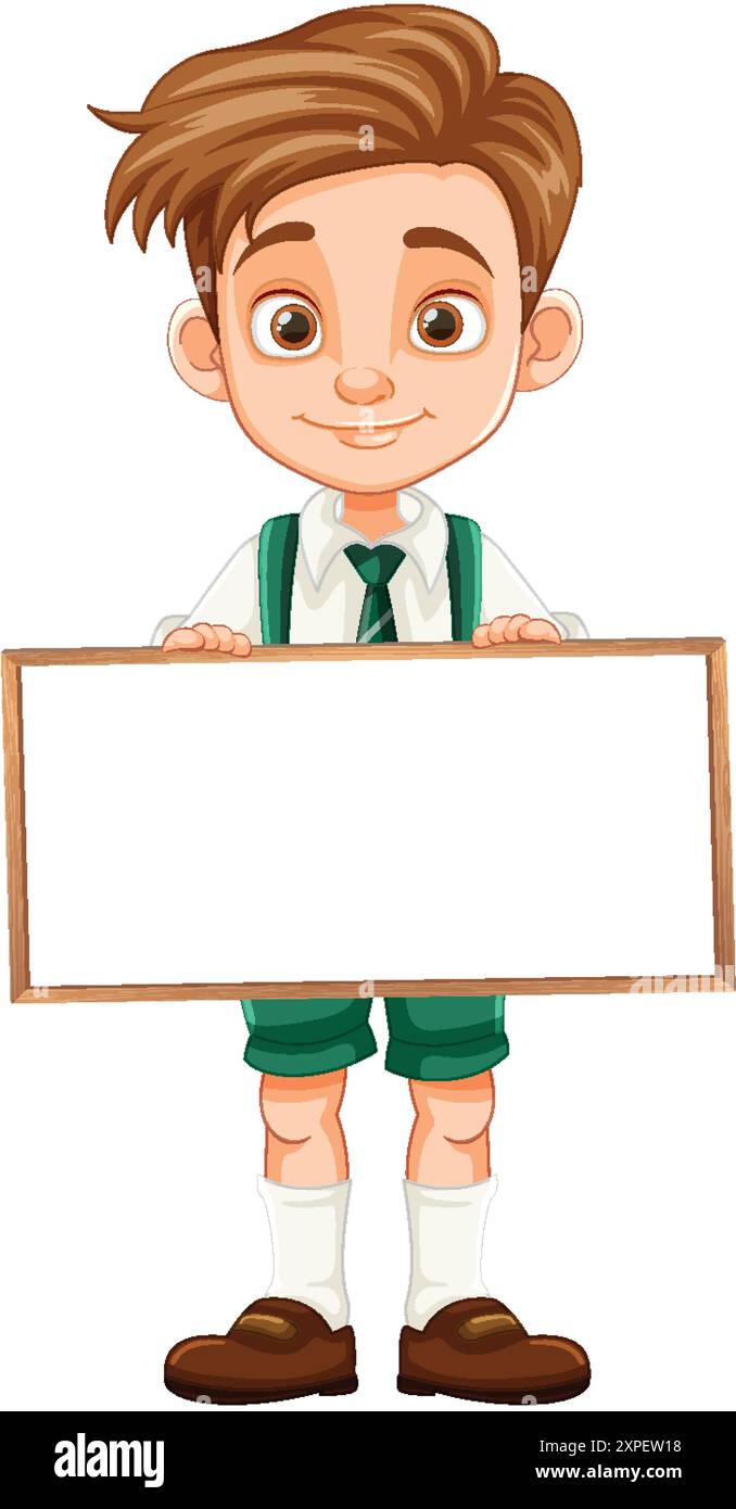 Young boy in uniform holding blank sign Stock Vector Image & Art - Alamy