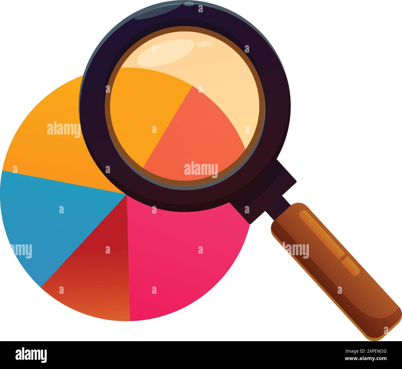 Magnifying glass is analyzing a vibrant pie chart hi-res stock ...