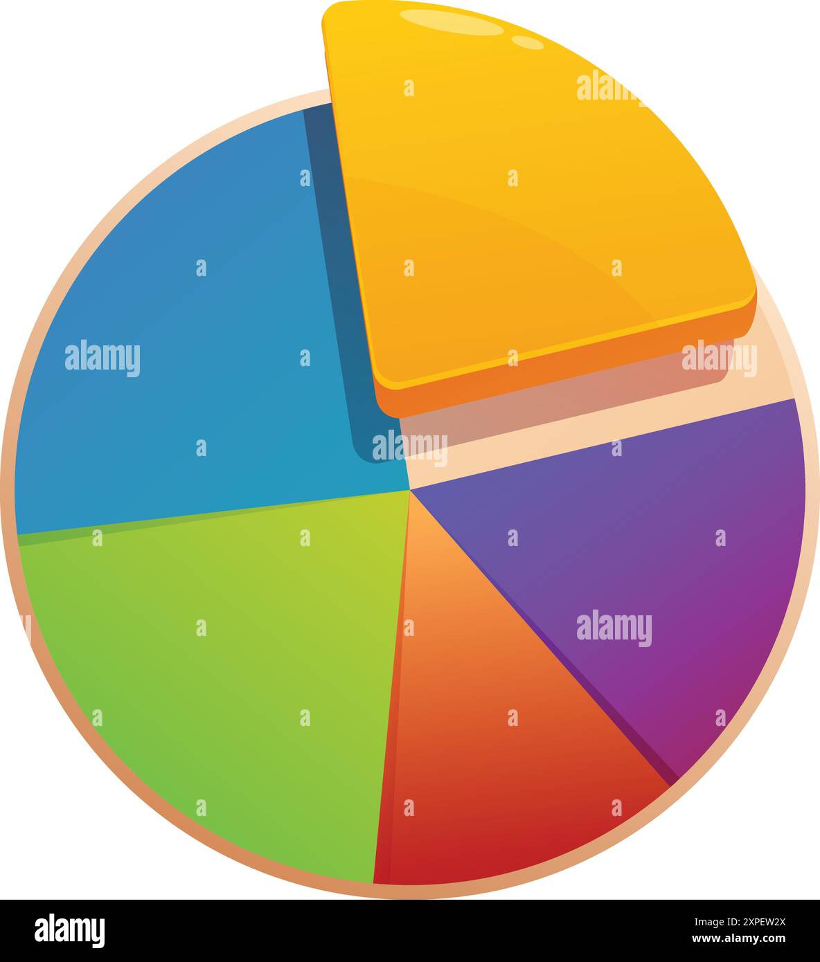 Vibrant pie chart displaying data with one segment exploding outwards, symbolizing growth and achievement Stock Vector