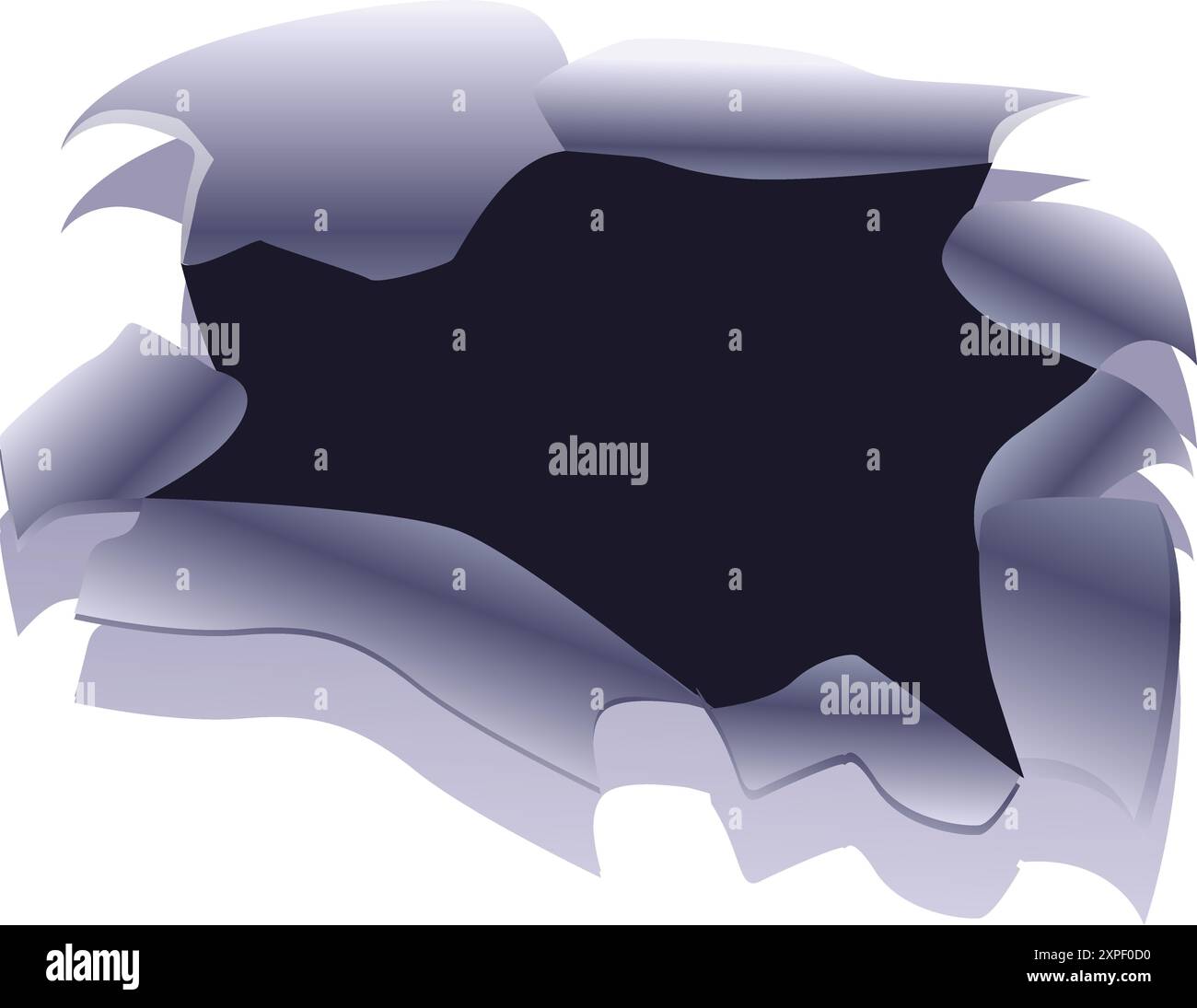 Torn metal hole effect creating a ripped paper style revealing a dark ...