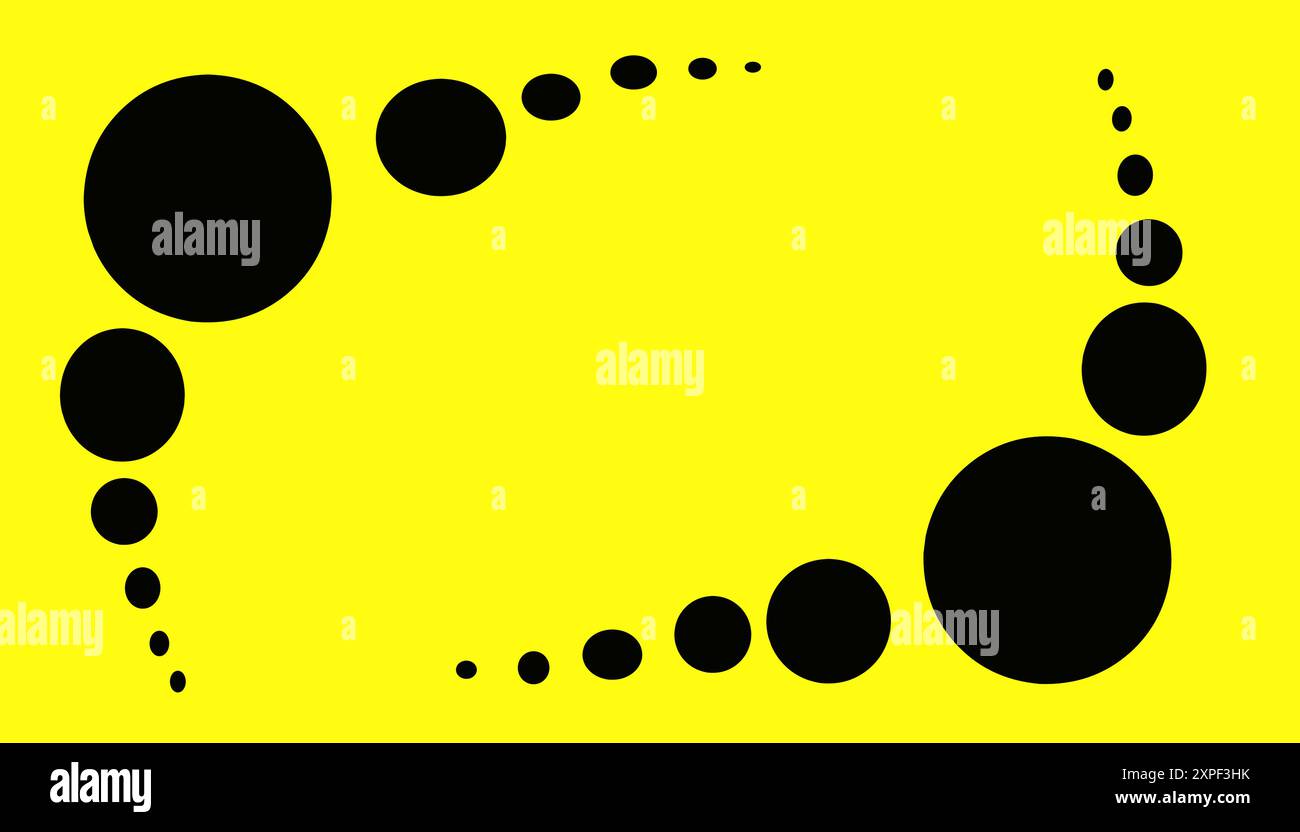 Yellow illustration background with big and small black balls pattern. Perfect for posters, wallpapers, banners, website dashboards Stock Vector