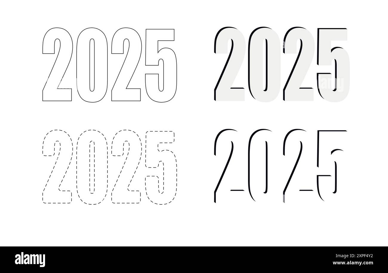 New Year 2025. Variations of designs for New Year s numbers. Vector