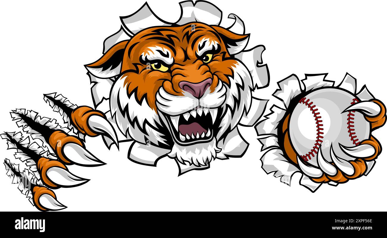 Tiger Baseball Ball Animal Sports Team Mascot Stock Vector