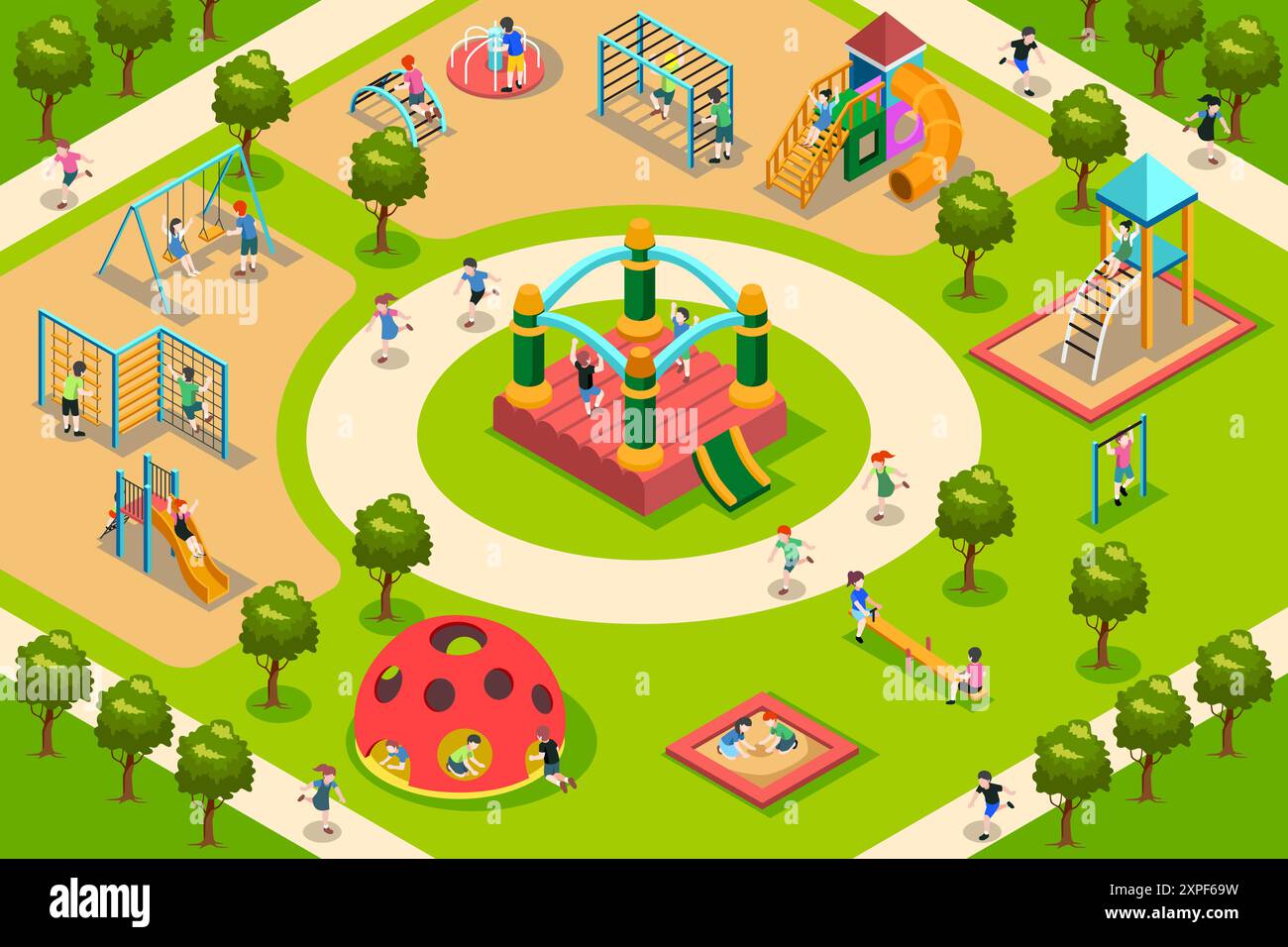 A vector illustration of Isometric Map of Kids Playing in a Playground ...