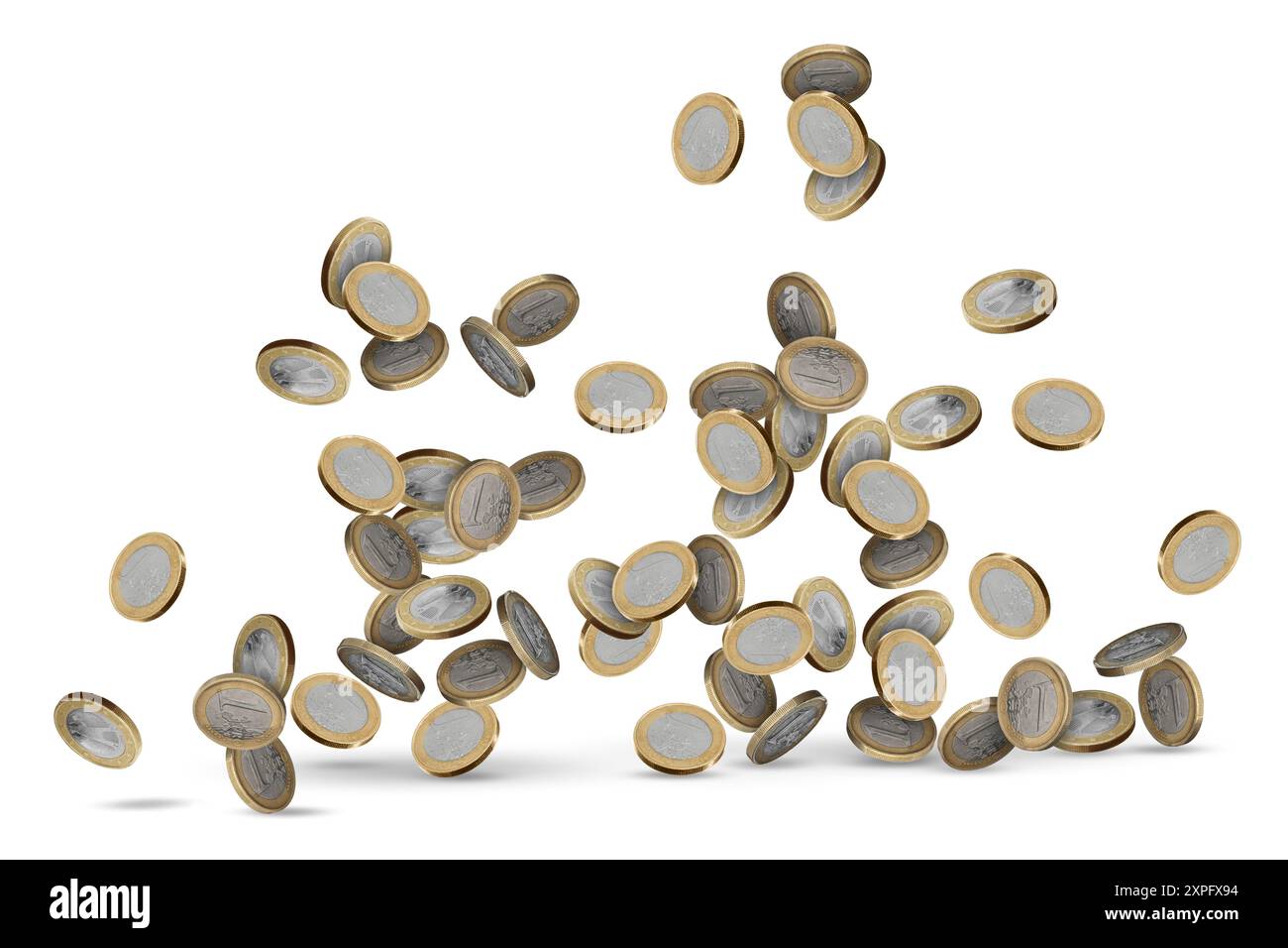 Many euro coins falling on white background Stock Photo - Alamy