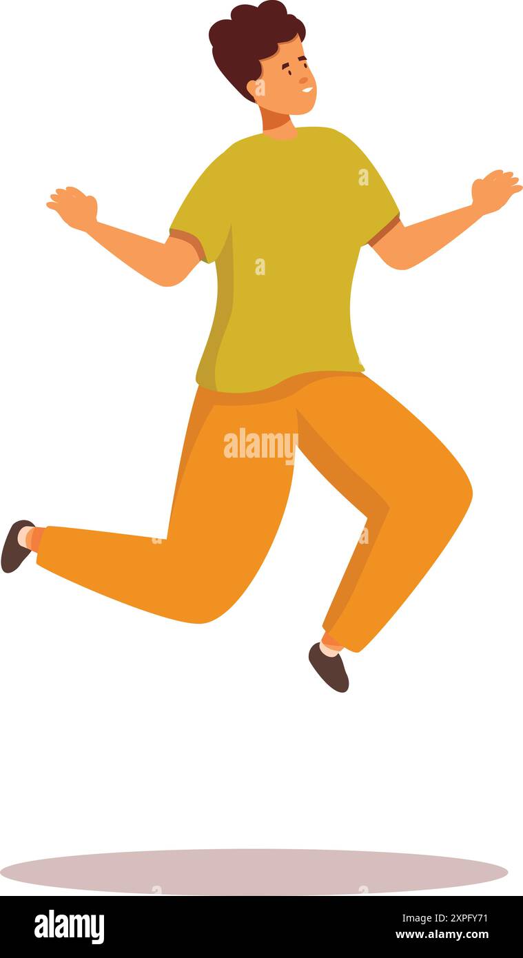 Young man is joyfully jumping in the air, conveying a sense of freedom and happiness Stock Vector