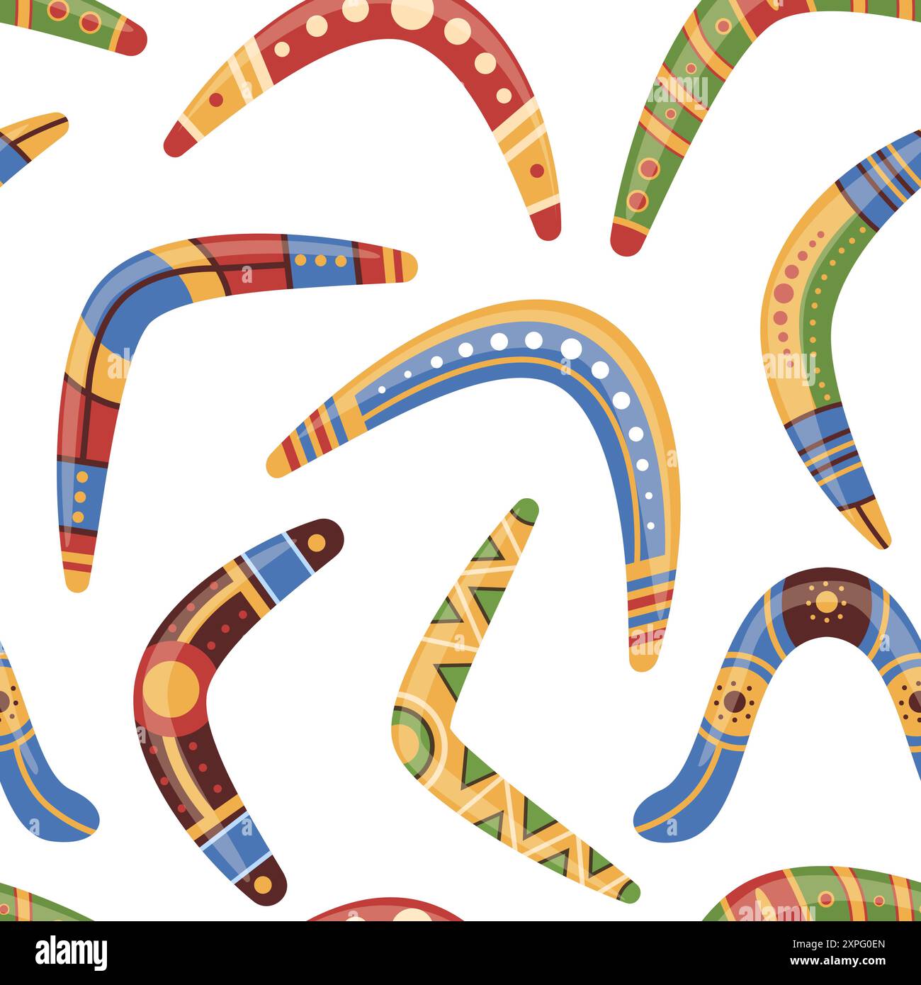 Australian boomerangs seamless pattern. Aboriginal boomerang decorative style. Traditional hunting weapon, fabric template nowaday vector design Stock Vector