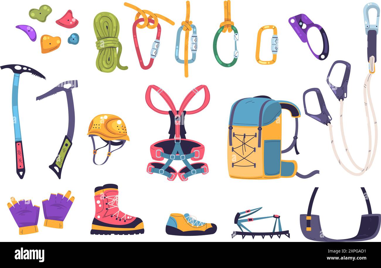 Climbing gear equipment Mountaineering tool climber stuff elements for Climbing gear equipment Mountaineering tool climber stuff elements for