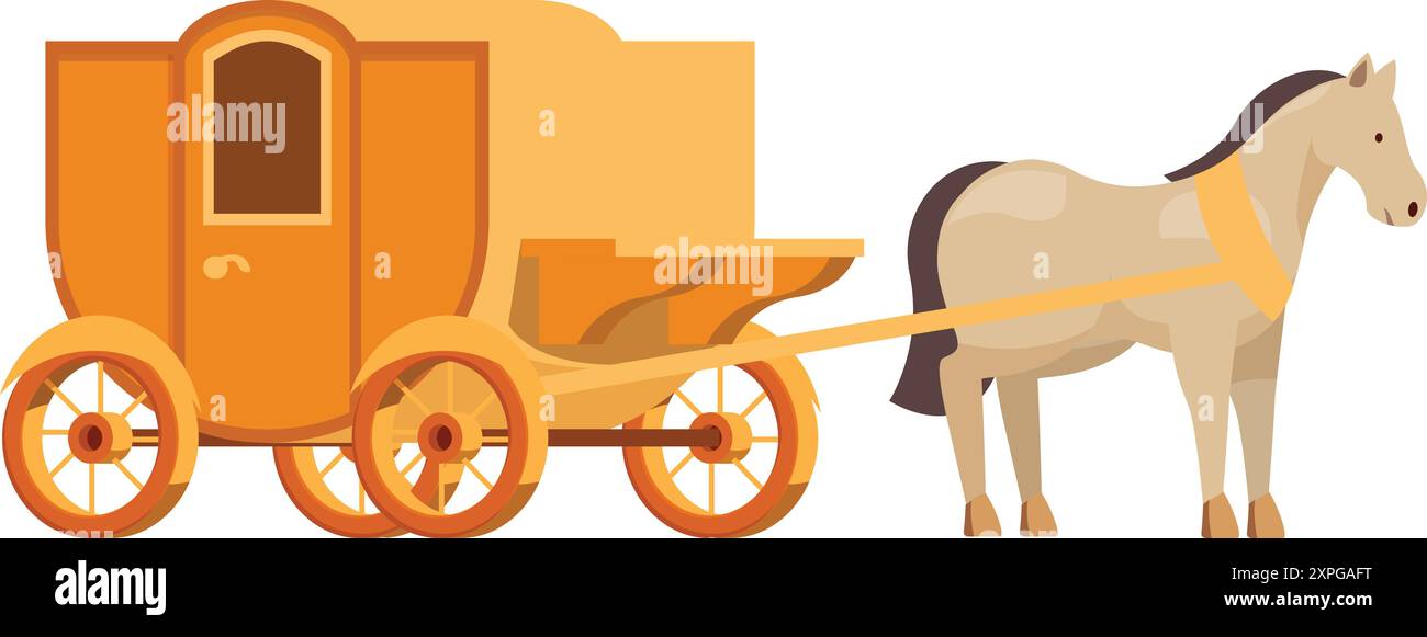 Elegant horse carriage with horse standing and ready for riding, historical transport Stock Vector