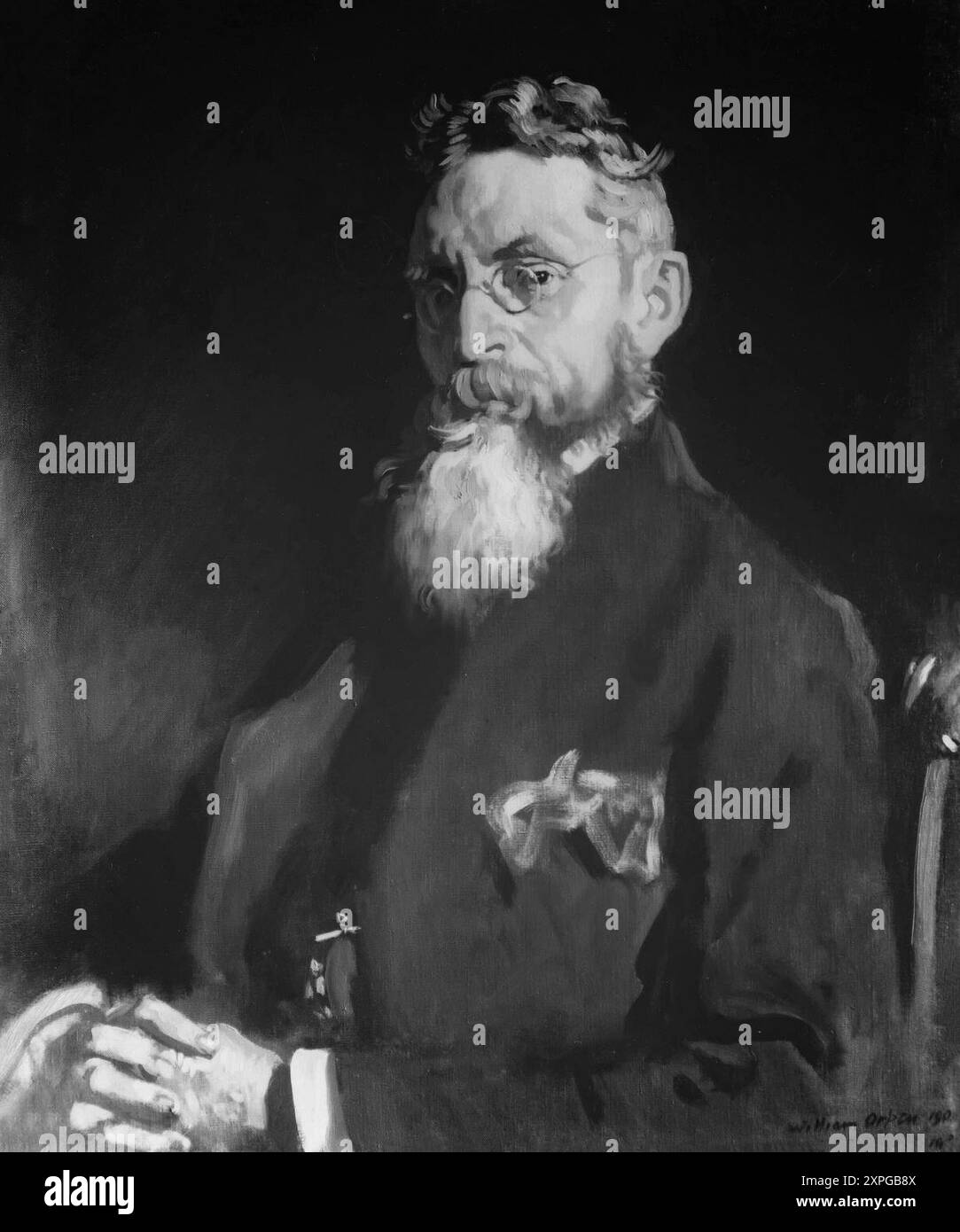 A portrayal by Sir William Orpen (1878-1931) of William O'Brien (1852-1928), an Irish nationalist, journalist, agrarian agitator, social revolutionary, politician, party leader, newspaper publisher, author and Member of Parliament (MP) in the House of Commons of the United Kingdom of Great Britain and Ireland. He was particularly associated with the campaigns for land reform in Ireland during the late 19th and early 20th centuries as well as his conciliatory approach to attaining Irish Home Rule. Stock Photo