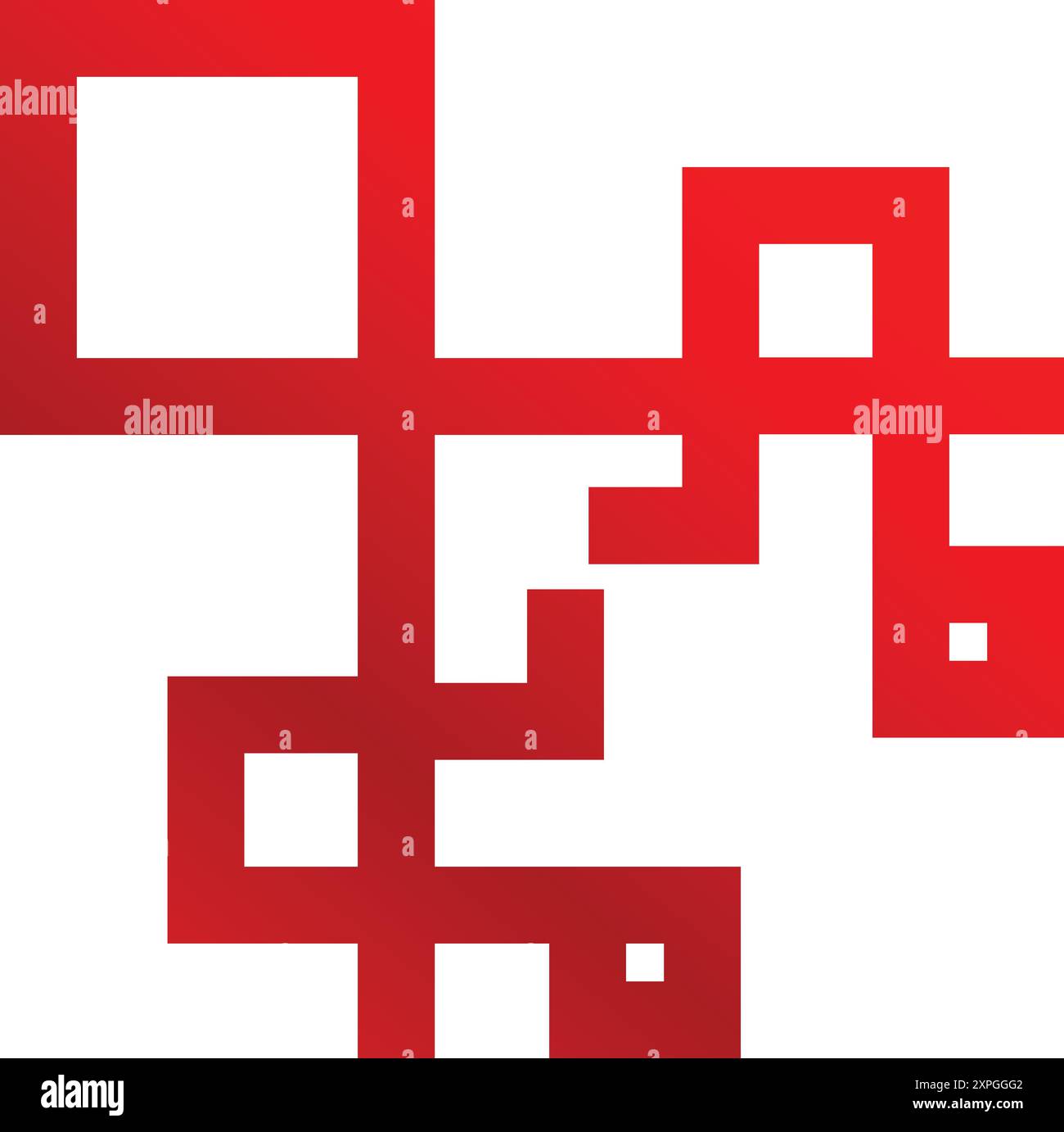Red gradient abstract geometric shape forming a labyrinth pattern on a white background Stock Vector