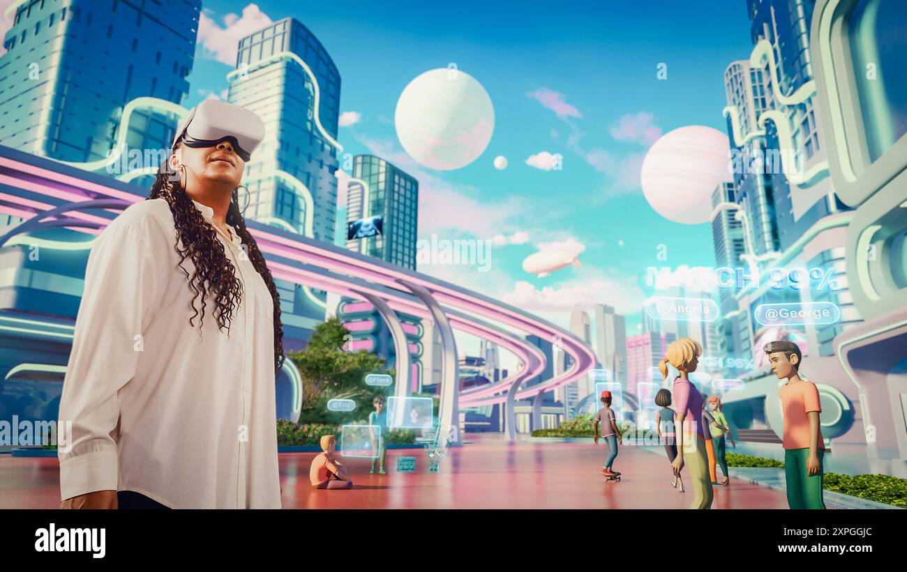African Female Wearing a Virtual Reality Headset. She Is Walking In ...