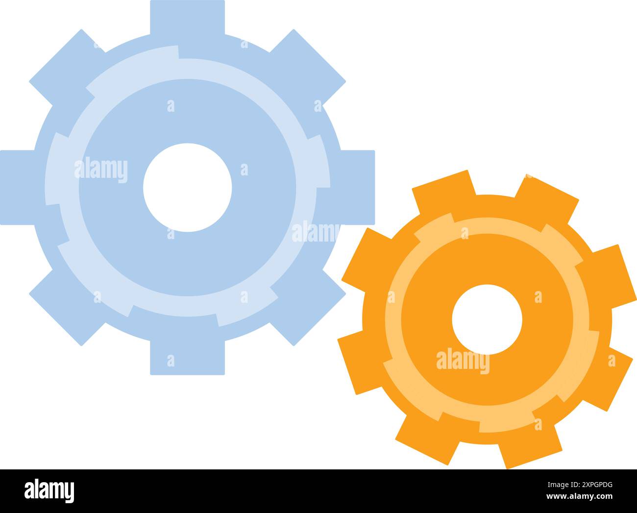 Two colored gears interlocked representing a teamwork concept Stock Vector