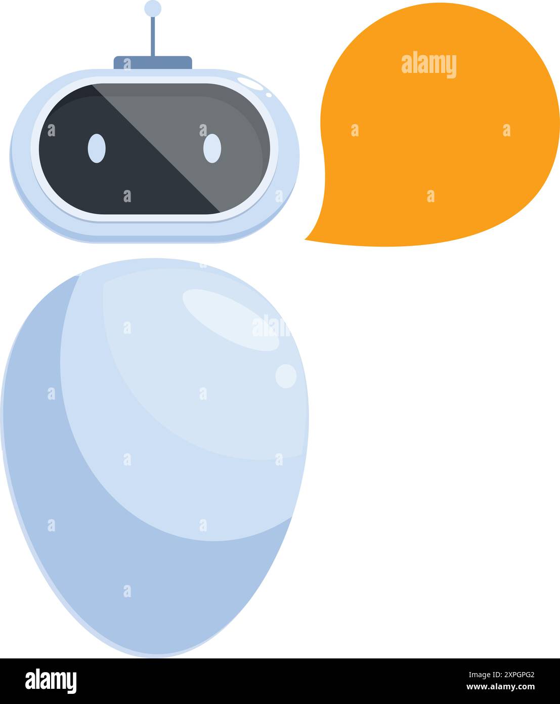 Cute robot with an antenna is talking with a speech bubble, artificial ...