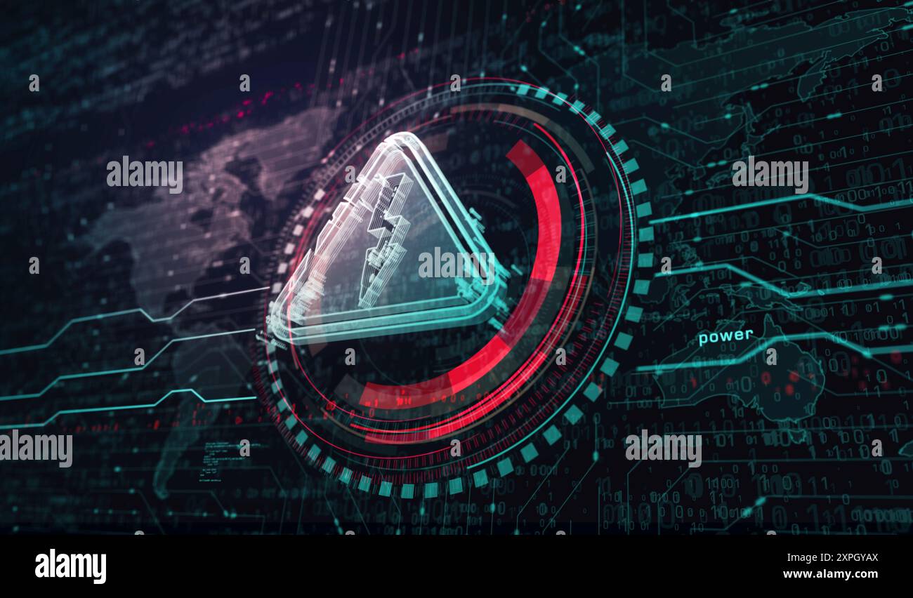 Electric power danger warning and energy symbol digital concept ...