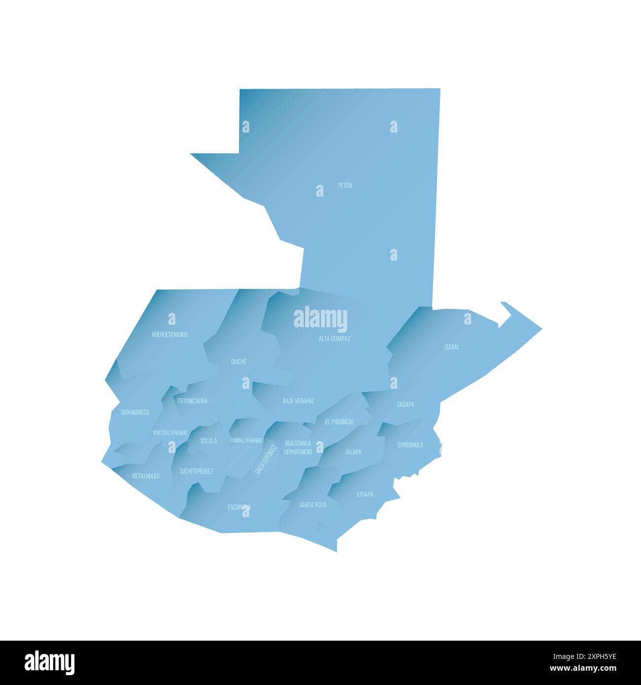 Guatemala Political Map Of Administrative Divisions Departments Guatemala Political Map Of Administrative Divisions Departments Shaded Vector Map With 3d Like Blue Gradient And Name Labels 2XPH5YE