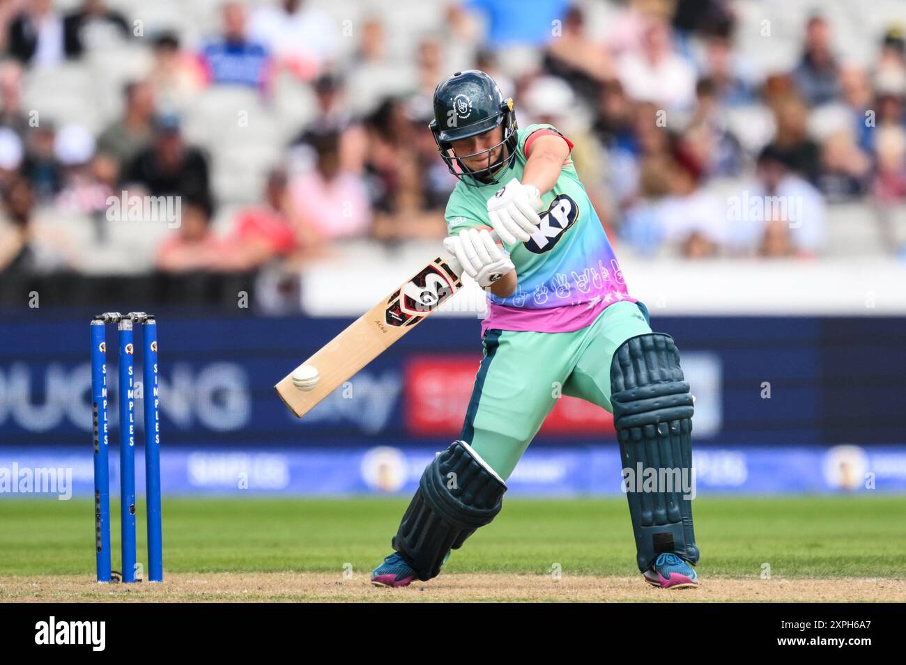 Alice Capsey of Oval Invincibles hits for a single run during the The ...