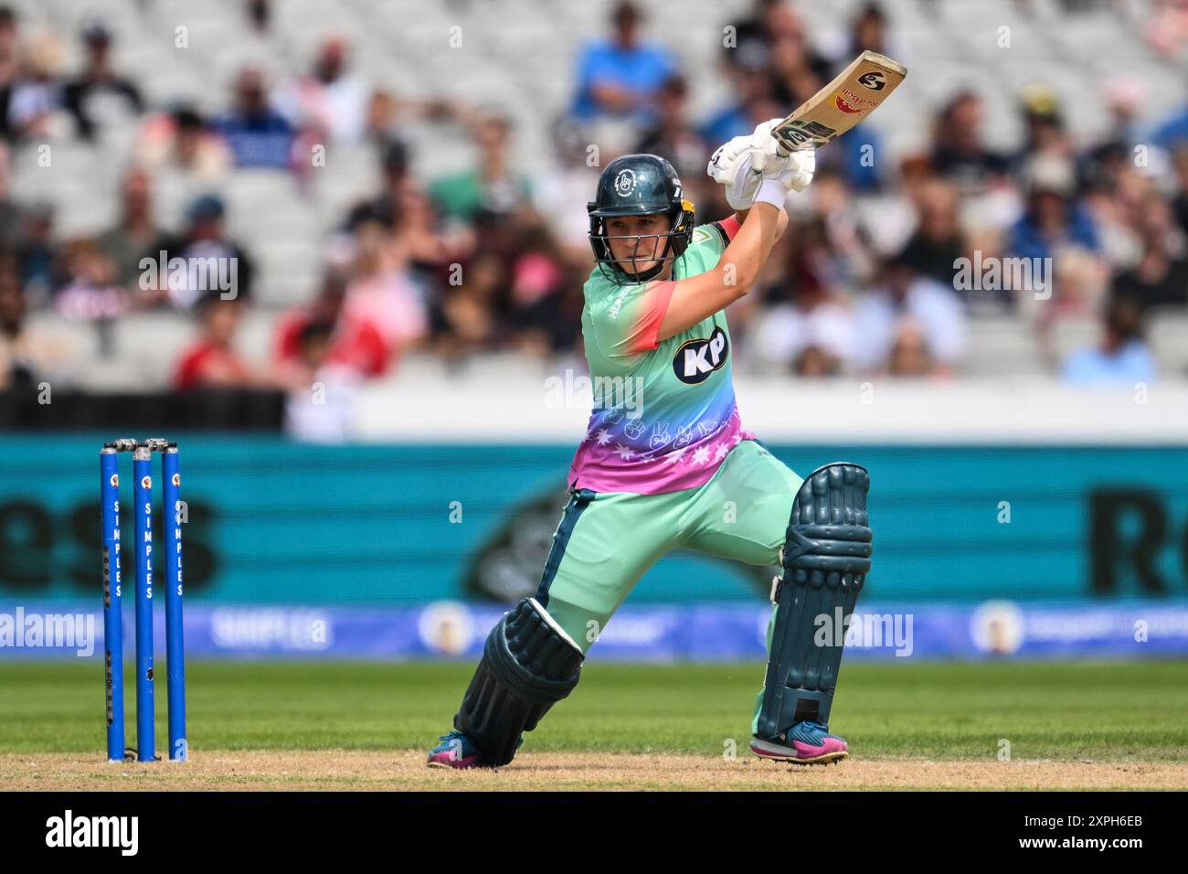 Alice Capsey of Oval Invincibles hits for two runs during the The ...