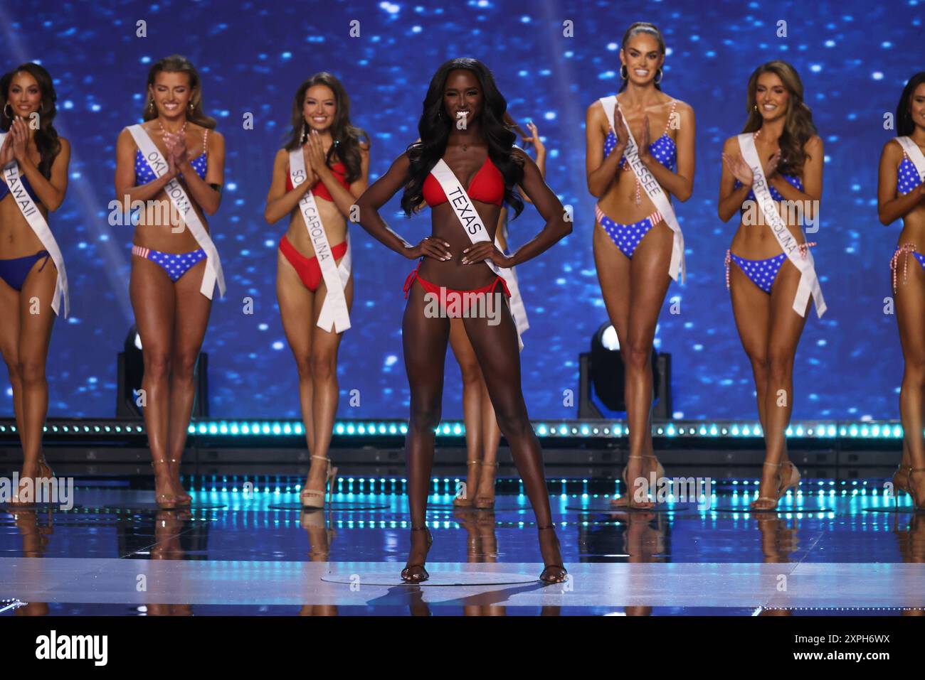 Los Angeles, USA. 04th Aug, 2024. Aarieanna Ware, Miss Texas USA, onstage  during the 73rd annual Miss USA Pageant at Peacock Theater on August 04,  2024 in Los Angeles, California. Photo: CraSH/imageSPACE/Sipa