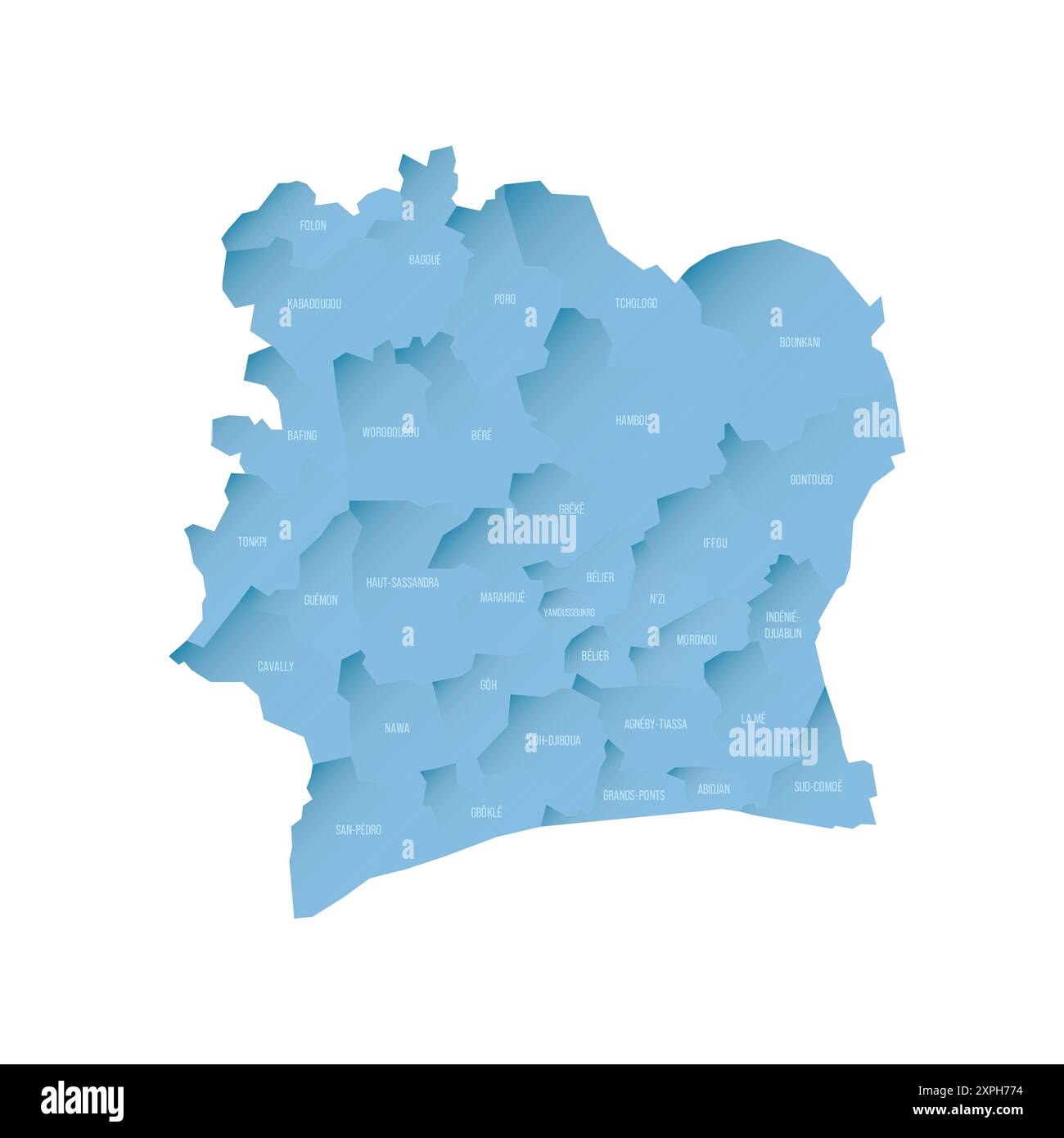 Ivory Coast Political Map Of Administrative Divisions Regions And Ivory Coast Political Map Of Administrative Divisions Regions And Autonomous Districts Shaded Vector Map With 3d Like Blue Gradient And Name Labels 2XPH774