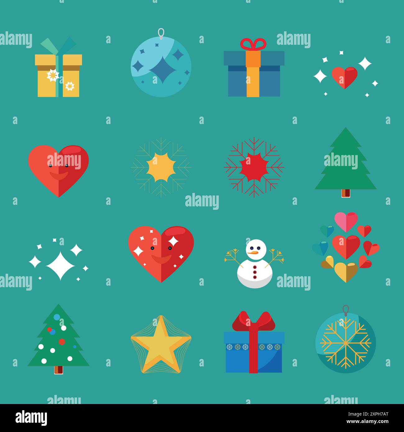 Cute color Christmas flat icons set. Festive Elements. Stock Vector