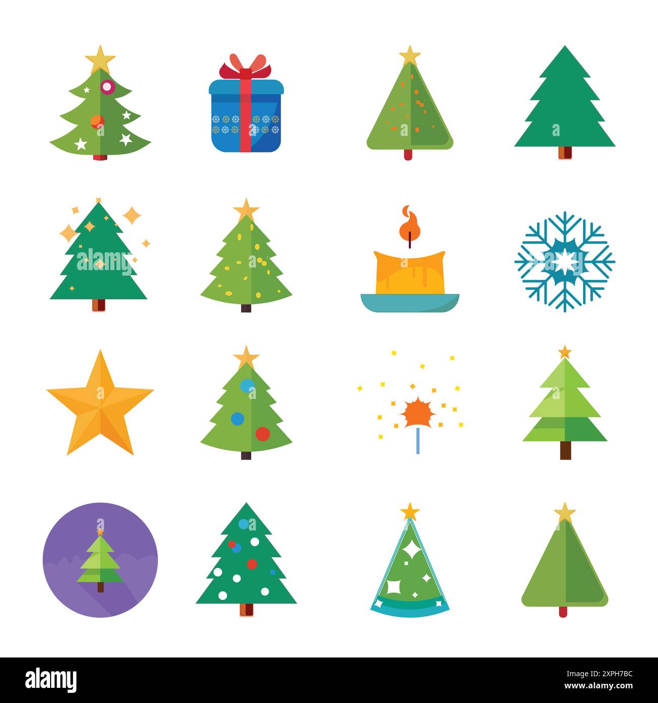 Cute color Christmas flat icons set. Festive Elements. Stock Vector
