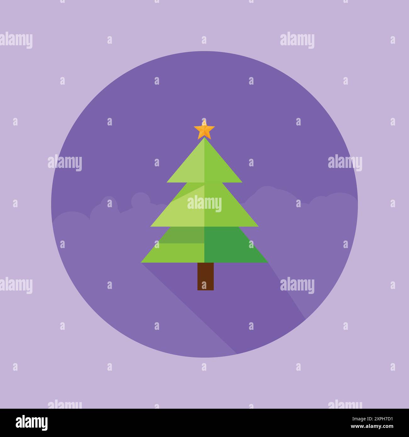Christmas Pine Tree in a flat design style on a ring frame with a long shadow effect Stock Vector
